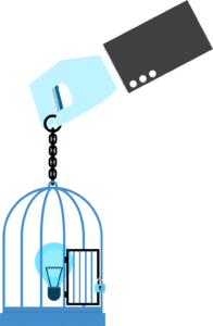 light bulb of idea locked in a cage